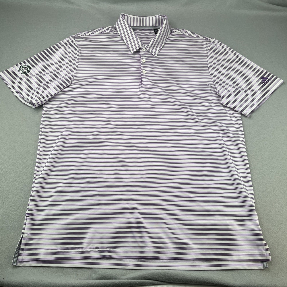 Adidas Golf Performance Polo Mens Large Purple Striped Shirt Memorial Tournament - Picture 1 of 12